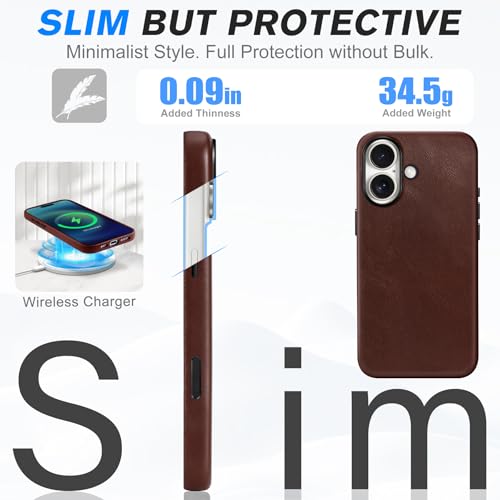 Image of SHIELDON Genuine Leather Case for iPhone 17 6.3 inch 2025, Retro Coffee