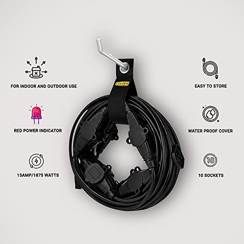 Colsen 50Ft Power Extension Cord 3 Prong, 11 Nema 5-15R Female Socket - Red Led Indicator, 14 Gauge Sjtw Cable Male To Female Connector, Stage Backlines Power Board, Ul Listed Multiple Plug Outlet #TOP3