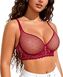 YANDW Women's Full Coverage Plus Size Bra Unlined Lace Minimizer Unpadded Underwire Bras Red, 44D