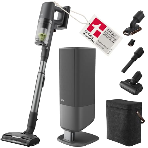 AEG Ultimate 8000 Akku Staubsauger mit Absaugstation von Stiftung Warentest mit GUT (2 5) AutoModus 5StufenFiltration für Hartboden Teppich 25V Akku wechselbar 400 ml Dunkelgrau AP83AB25DG