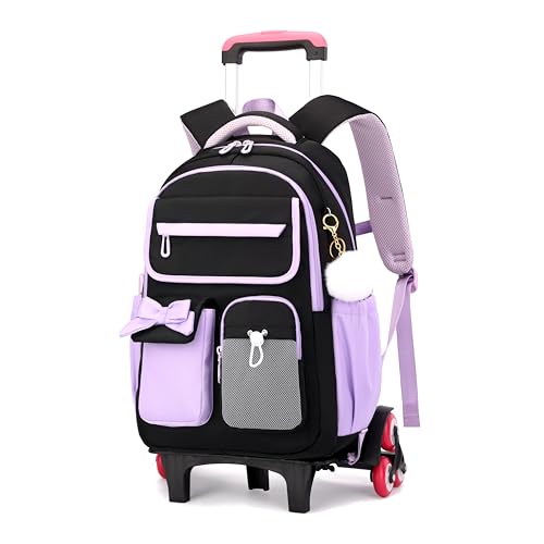 NIWEIYA Rolling Backpack for Girls Kids Trolley Rolling