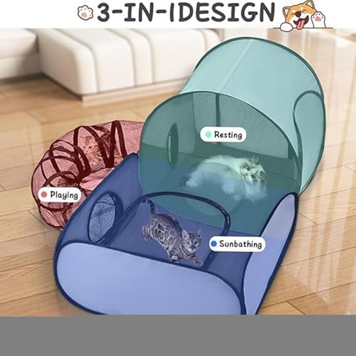 Lnhgh Freilaufgehege für Katzen- geschlossener Spielbereich für den Außenbereich mit klappbarem Rahmen, Tunnel mit interaktiven Spielen für Welpen und Kätzchen, geeignet für Indoor- und-8