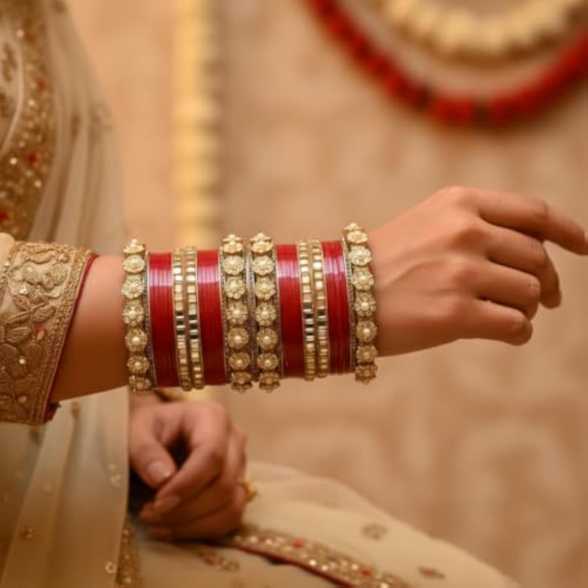 MAHAKAL TRADERS Traditional Bridal Bangles Set, Pearl & Stone Studded