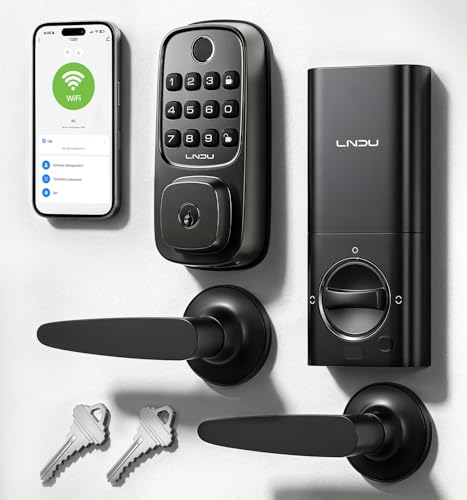 WiFi Smart Door Locks for Front Door Lock Set, Keyless Entry Door Lock Deadbolt with Handle Set, Smart Deadbolt Lock with Alexa & Google Assistant, APP Control, Voice& Fingerprint Unlock, Auto Locking