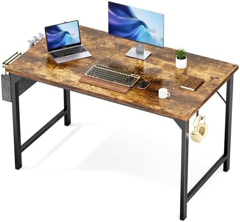 Computer Desk Home Office Bedroom Writing Study PC Table With Storage Space Fabric Side Bag Headphone Hook Metal Frame Adjustable Feet