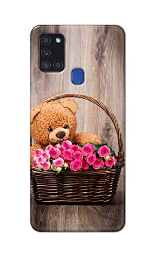 Image of PRINTFIDAA Roses and Teddy Bear in The Wicker Hard Back Cover for Samsung Galaxy A21S, SM-A217F / DS, SM-A217M / DS, SM-A217F / DSN Back Cover -(P6) KAT1004