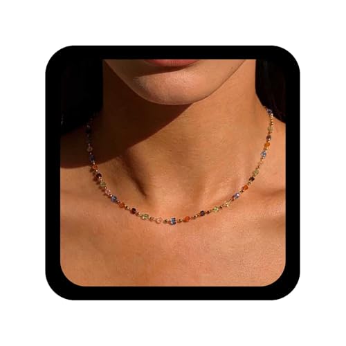 Cybche Vintage Colorido Collar De Gargantilla De Cristal Collar De Cuentas De Arco Iris Cz Multi Collars Baguette Collars De Piedras Preciosas Brillante