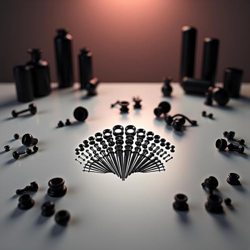 JJLFresheners 50Pcs Black Pieces Ear Stretching Kit, Acrylic Tapers Plugs and Silicone Tunnels, Ear Gauges Expander Set Body Piercing Jewelry for Women Men Christmas Birthday Gifts Piercing Jewelry4