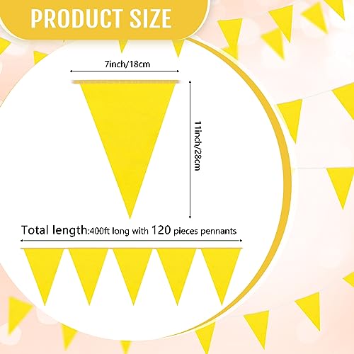 Image of Preboun 400 ft Solid Pennant Banner Flags 240 Pcs String Hanging DIY Triangle Bunting Bulk Garland for Grand Opening Carnival Birthday Party Decoration Outdoor(Yellow)