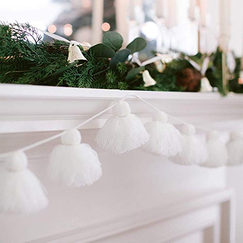 Big Size Tassel Garland H3.1in Polyester Yarn White Pom Pom Tassel Banner Decorative Wall Hanging for Home Decoration Wedding Birthday Baby Shower Party Supplies (White) by binpeng - Image 2