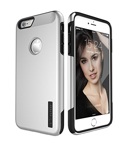 iPhone 6S Plus Case, TOTU Ultra Fit Dual Layer Case, Premium Hybrid Heavy Duty [Shock-Absorption] Protective Case Compatible with Apple iPhone 6 plus (2014) and iPhone 6S Plus (2015) - Silver / Black