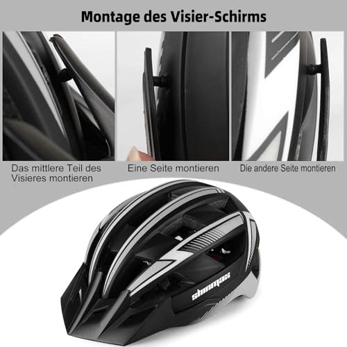 Shinmax Fahrradhelm für Herren Damen MTB Fahrradhelm mit LED USB Rücklicht Radhelm mit Visier...
