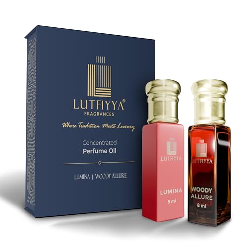 Image of Non-Alcoholic Attar Roll-On Perfume Oil (Pack of 2, 8ml Each) | Woody Allure & Lumina | Long Lasting Woody & Chocolate Fragrance | Unisex Gift Set