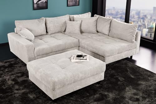 Riess Ambiente Modernes Ecksofa Kent 220cm beige Cord inkl. Hocker Federkern L-Form Wohnlandschaft