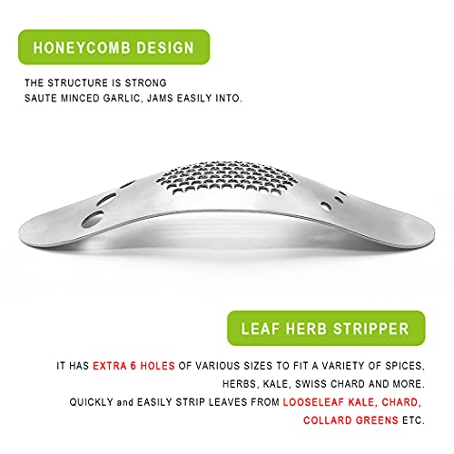 Garlic Press Rocker & Leaf Herb Stripper With Silicone Roller Peeler And Bottle Opener(Color Random), Stainless Steel Garlic Crusher Chopper Squeezer Slicer Mincer Press #TOP2