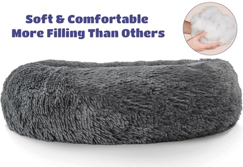 Woof & Whiskers Donut Calming Bed 50Cm Dark Grey For Small Kitten Puppy With Anti-Anxiety Properties, Non-Slip Base, Machine Washable Cat Basket Cuddler - 6