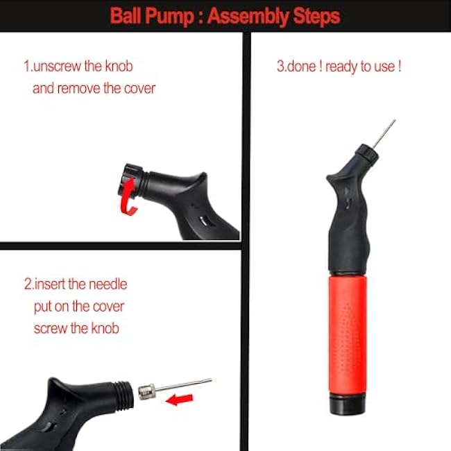 Portable Ball Pump with 5 Needles - Push-Pull Inflation System Ball Air Pump - Designed for Inflating Balls - Basketball, Volleyball, Soccer and Rugby Balls.