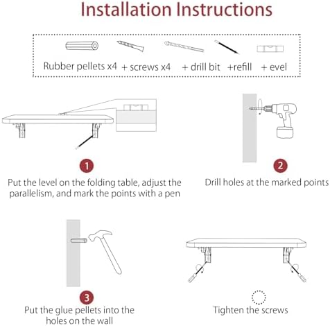 Foldable Wall Desk Space Saving Wooden Table Wall Mounted Drop Down Desk Floating Foldable Table for Home Office Compact 52x30cm (White)