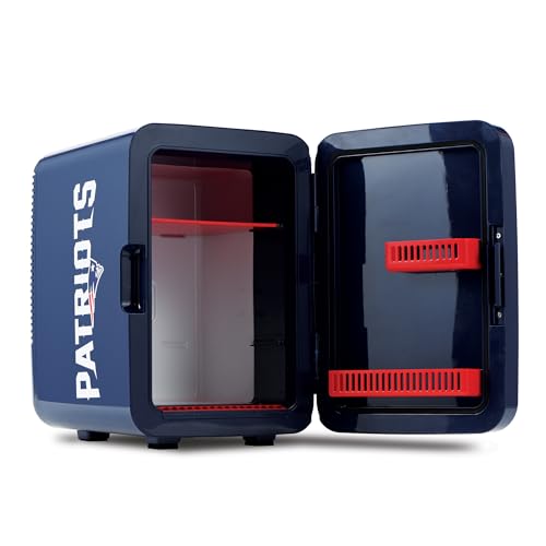 Image of Ukonic NFL New England Patriots 15-Can Mini Fridge 10L - AC /DC Powered, Official Team Colors & Logo, Portable Cooler for Tailgates, Home, Office, or Car