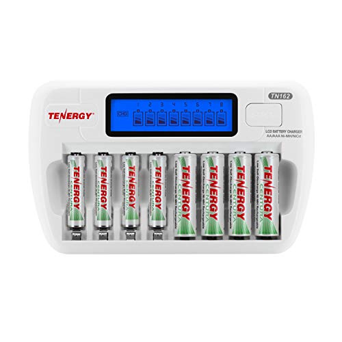 Tenergy AA Batteries and Charger Bundle, TN162 8 Bay Smart LCD AA/AAA NiMH/NiCd Charger + 4 Pack AA & 4 Pack AAA Centura (LSD) NiMH Rechargeable Batteries