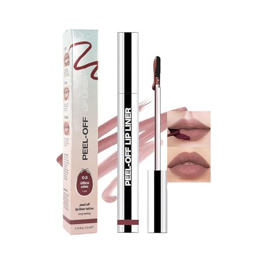 HHLTOH Matte Liquid Lip Gloss Stain - Peel Off Lip Liner Tattoo, Brownish Peel Off Lip Stain, Long Lasting & Waterproof, Transfer-Proof Lip Gloss for All Skin Types for Women 0.12 fl oz, 03# Brownish