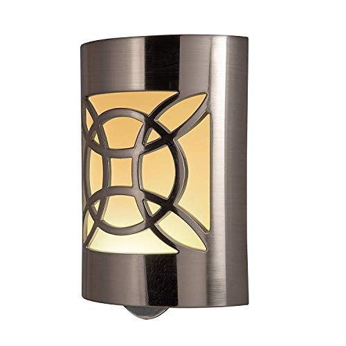Image of GE CoverLite LED Night Light, Decorative, Plug-in, Smart Dusk-to-Dawn Sensor, Home Decor, Ideal for Bedroom, Bathroom, Kitchen, Hallway, UL-Certified, 11358, Brushed Nickel | Geometric