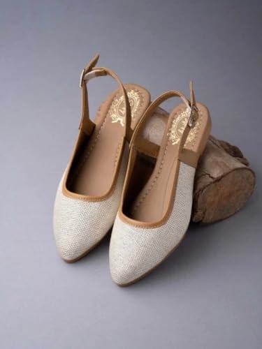 Image of Shoetopia Women's White Slingback Ballet Flats Cap Closed Toe || Casual Ballerina Shoes with Adjustable Back Strap & Cushioned Insole EU39