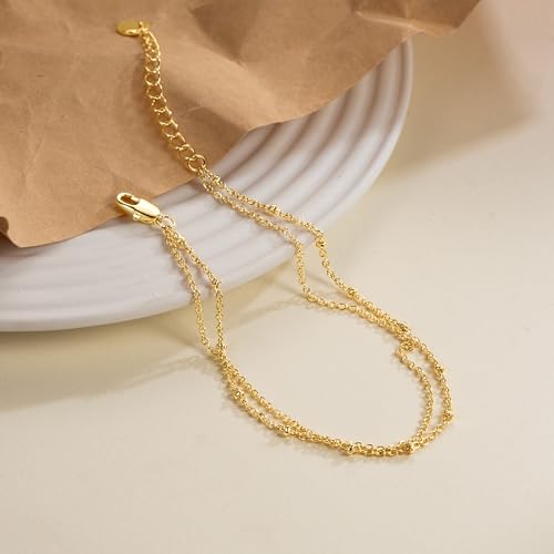 Gold Bracelets for Women 14K Gold Bracelets for Women Chain Bracelet for Womens Double-Layer Chain Design Layered Bracelet for Womens3
