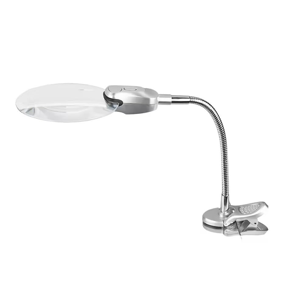 2X 6X LED Lente di ingrandimento con Clip Luce Lampada da Tavolo Pieghevole per Lettura Riparazione Artigianato