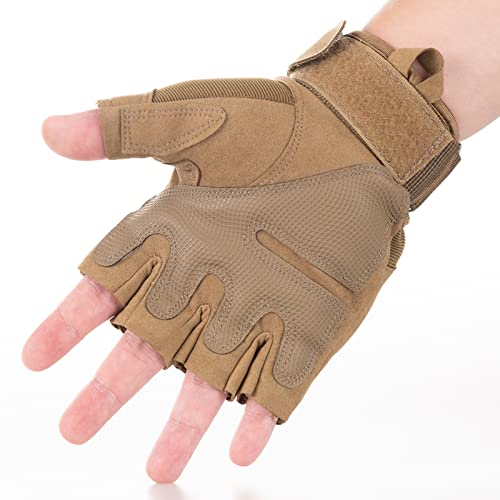 Jzyml Tactical Gloves Fingerless Half Finger Outdoor Cycling Motorcycle Hiking Camping Driving Gloves Guante(Brown, Medium) #TOP2