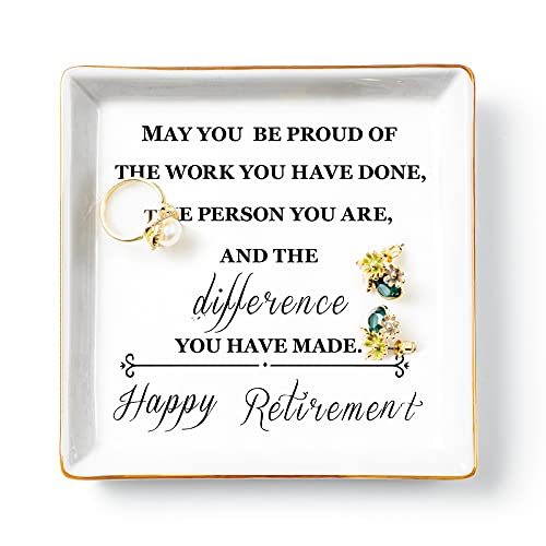 Titanape Regalo de jubilación feliz para mujeres, anillo plato de la baratija del plato de joyería – Dejando presente regalo de retiro apreciación para colegas, mamá, esposa, hermana