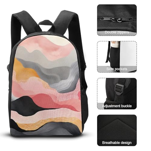 3 Piece Backpack for Women Men Lightweight Causal Daypack Shoulder Bag Set with Insulated Lunch Bag And Pencil Case Organizers White And Gray Pattern3