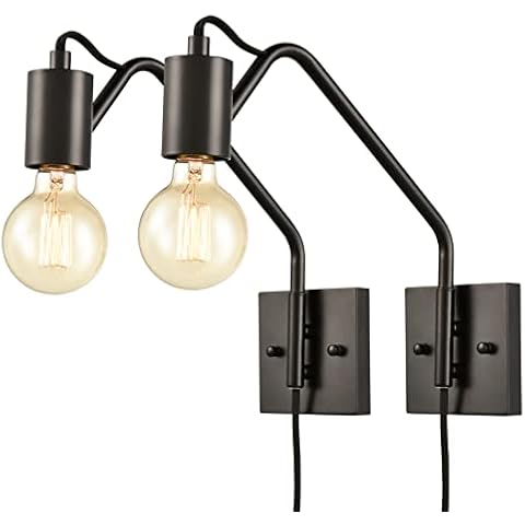 DAYCENT Farmhouse Plug-in Wall Sconces Set of Two Black Sconces Wall Lighting Swing Arm Wall Lamp with On Off Switch Wall Light Fixture for Bedroom Living Room Cover