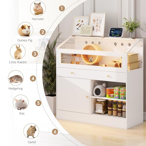 Hamster Cage with Storage Cabinet Small Animal Cage, Easy View Acrylic Panels, Large Habitat for Hamsters, Guinea Pigs, Rabbits, Hedgehogs - Thumbnail 5