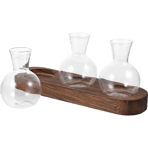 TOPPERFUN 1ensemble Vase Verre Transparent avec Socle Bois pour Plante Hydroponique de Pots Décoratifs pour Bureau et Maison Terrarium Élégant pour...
