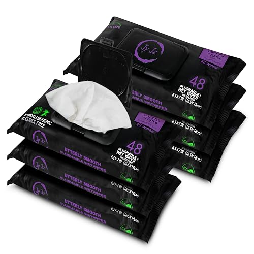 Image of Flushable Wet Wipes, 6 Pack (288 Wipes), New & Improved Lavender, Disposable, Biodegradable, Extra-Large With Aloe & Vitamin-E, Drain and Marine Life Friendly, Utterly Smooth, Irresistible!