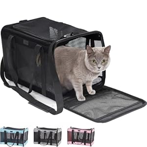 Gorilla Grip Airline Travel Cat Carrier Bag Up to 15 Lbs, Breathable Mesh Collapsible Pet Carriers for Small, Medium Cats, Small Dogs, Puppies, Portable Kennel with Soft Washable Waterproof Pad, Black