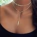 Produktbild Forall Boho Pailletten Geschichtete Halskette Goldbarren Anhänger y-Halsketten Zierliche Schlüsselbeinkette Schmuck Für Frauen Und Mädchen