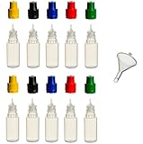 10 Stück 10 ml PP-Flaschen MIT FARBIGEN DECKELN + Füll-Trichter - Quetschflasche Leerflasche Kunststofflasche Plastikflasche Spritzflasche quetschbar zum befüllen und mischen auch Liquide