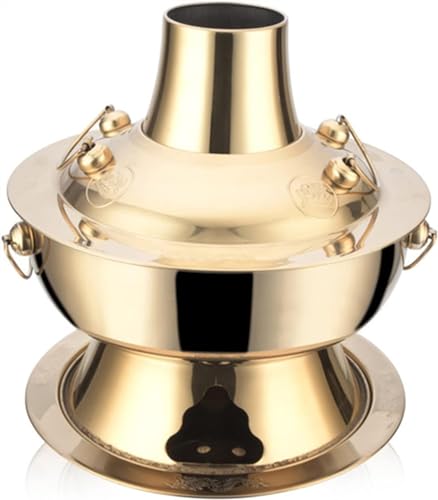 Pot Vintage Shabu,Stainless Steel Charcoal Hot Pot - 30cm Shabu Pot for Chinese Hot Pot & Outdoor Cooking, Gold Cookware, Perfect for Home Gatherings & Family Dinners