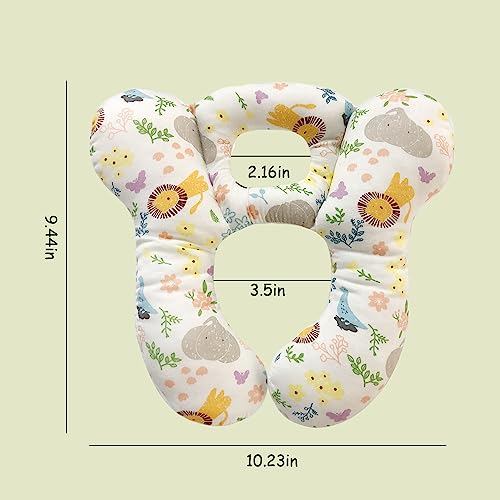 Image of Baby Travel Pillow, Infant Kid's Cushion Soft and Skin Friendly for Car Seat, Pushchair and Stroller (White Animal Flower)
