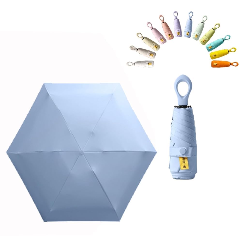 Mini Sun Travel Umbrella Ring handle Coating Layer Fabric Compact Folding Purse Umbrella, Lightweight Small Portable Backpack, Rain Sun, Blocking, Anti UPF 50 UV Protection 99.9% Men Women Kids (blue)-image-43