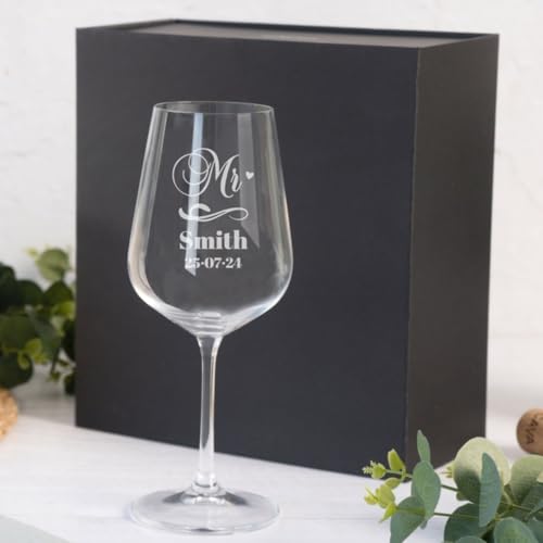 Wanapix | Copa de Vino Personalizada | Estuche de Regalo Incluido | Copa de Cristal Grabada para Vino | Con Nombre o Texto | Copa de Cristal | Mr