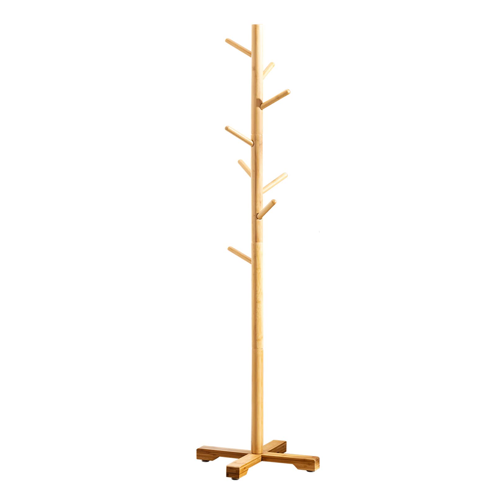 Hamy StoreWooden Coat Rack Stand With 8 Hooks Hall Tree Coat Hanger Freestanding Entryway,Hallway, Bedroom, Office for Clothes, Jacket, Scarves (Nature)