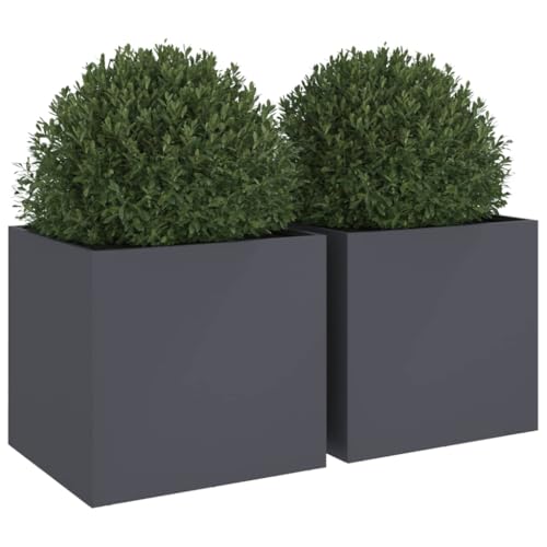 vidaXL Rectangular Planters - 2 Pcs Anthracite Steel Plant Boxes 19.3