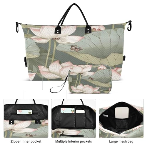 Lotus Flower with Butterflies Travel Duffel Bags with Toiletry Bag for Travel Gym Yoga Weekender Bag2