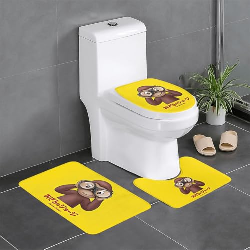 おさるのジョージ かわいい アニメ 3点セット バスマット トイレマット 便座カバー フタカバー 滑り止め 吸水 人気 漫画 足ふきマット 暖房 ふんわり 洗える 抗菌 防臭
