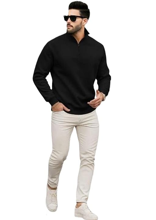 Mens Half Zip Solid Cotton Sweatshirt Full Sleeve Casual Pullover Everyday Comfort Modern Street Top-picture-20