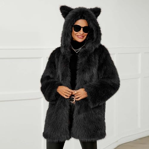 Cute Cat Ear Hoodies for Women Faux Fur Coat Fuzzy Fleece Hooded Jacket Open Front Cardigan Trendy Winter Jacket4