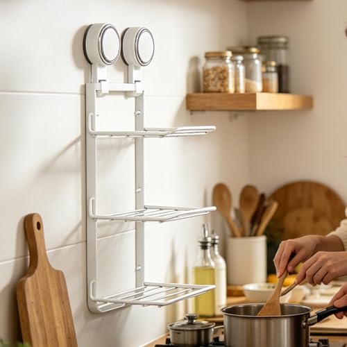 Bandeja de pared metálica y plegable de 3 niveles con estantería extraíble multiusos 4